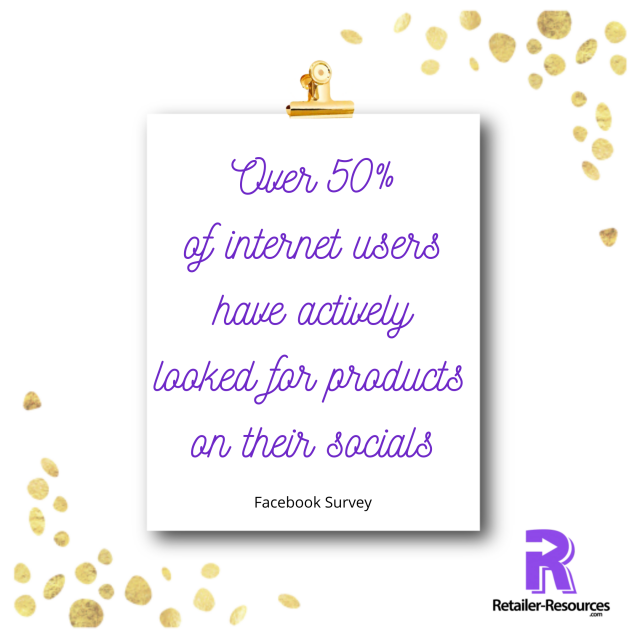 clipboard with purple quote saying "Over 50% of internet users have actively looked for products on their socials."